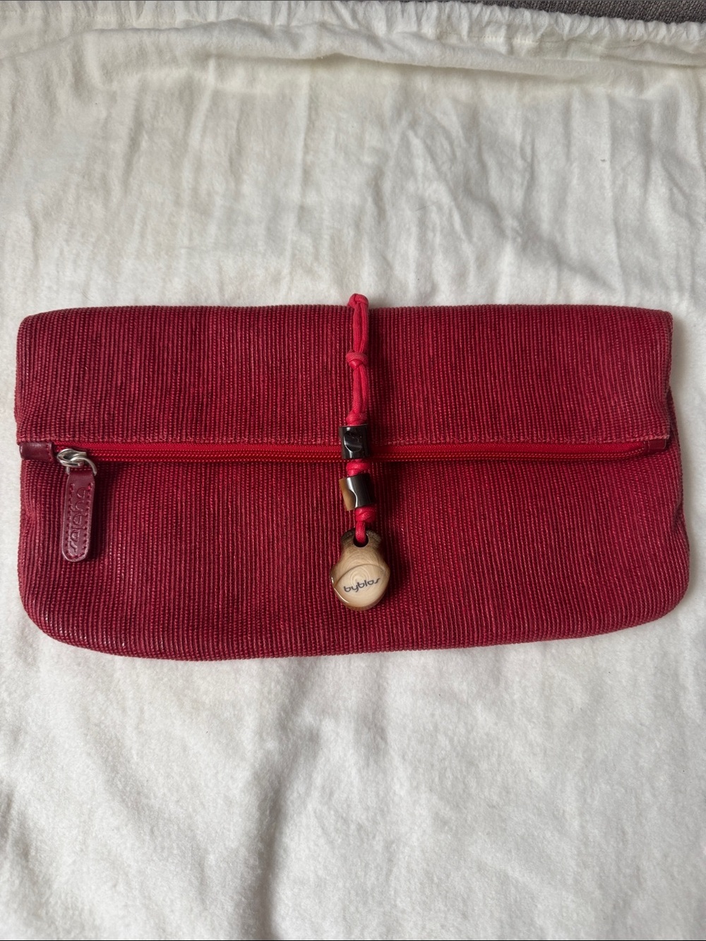Byblos Red Fold-Over Clutch with Bead Accent